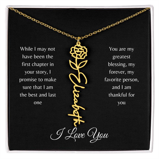 *Customizable* Flower Necklace (Black Message Card)