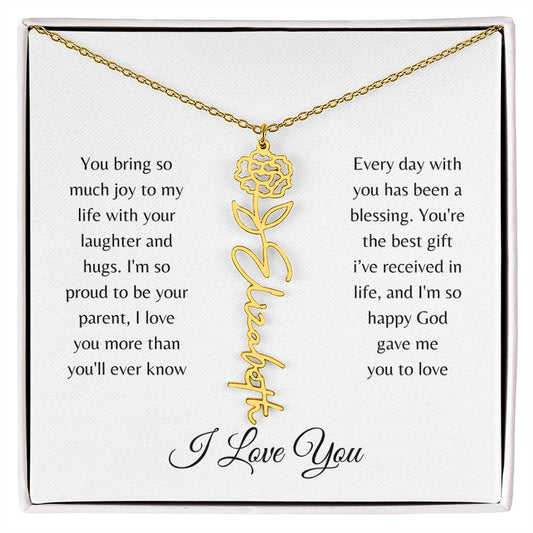 *Customizable* Birth Flower Necklace For Daughter(White Message Card)