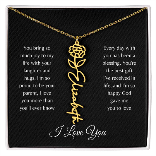 *Customizable* Birth Flower Necklace For Daughter(Black Message Card)